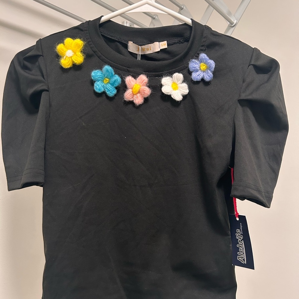 Black Kids Shirt with Colorful Floral Accents